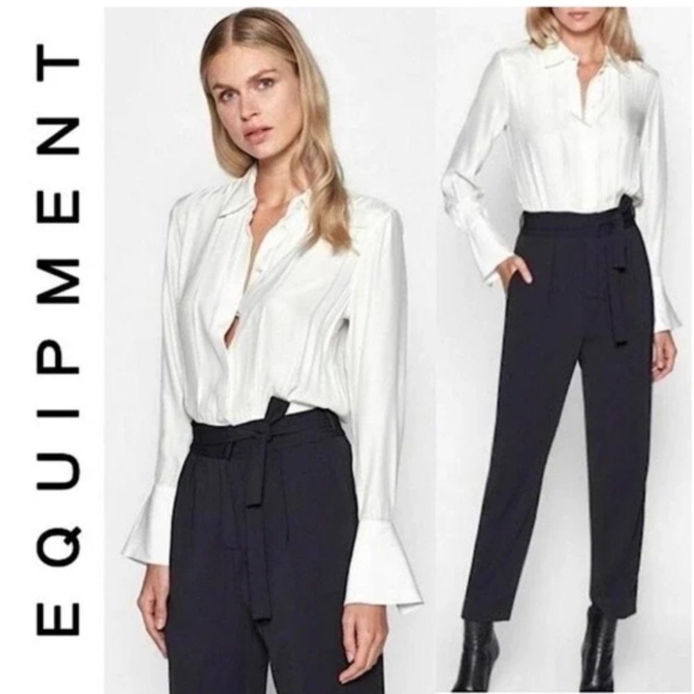 NWT xs 0 2 Equipment Andrea silk jumpsuit $550 old money black white boss